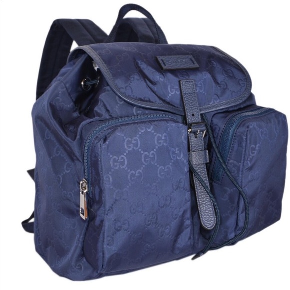 blue nylon backpack